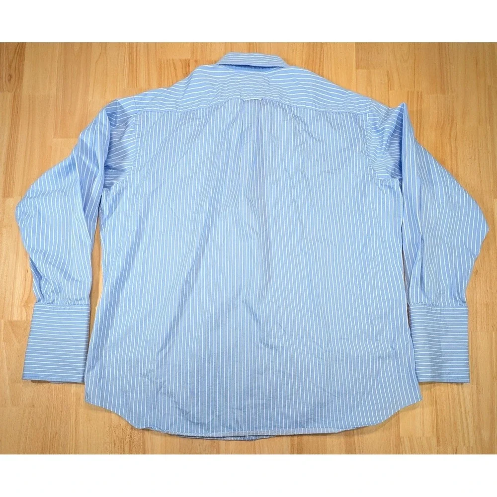 Tommy Hilfiger Mens XL Blue White Striped French Cuff Dress Shirt 17.5 34-35 - Picture 6 of 8